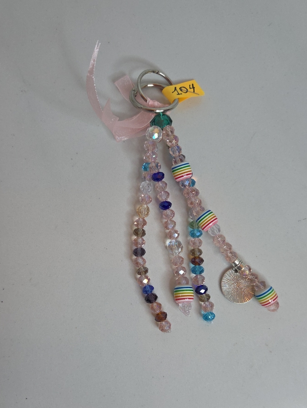 104 -Pink Beaded Rainbow Bag Charm